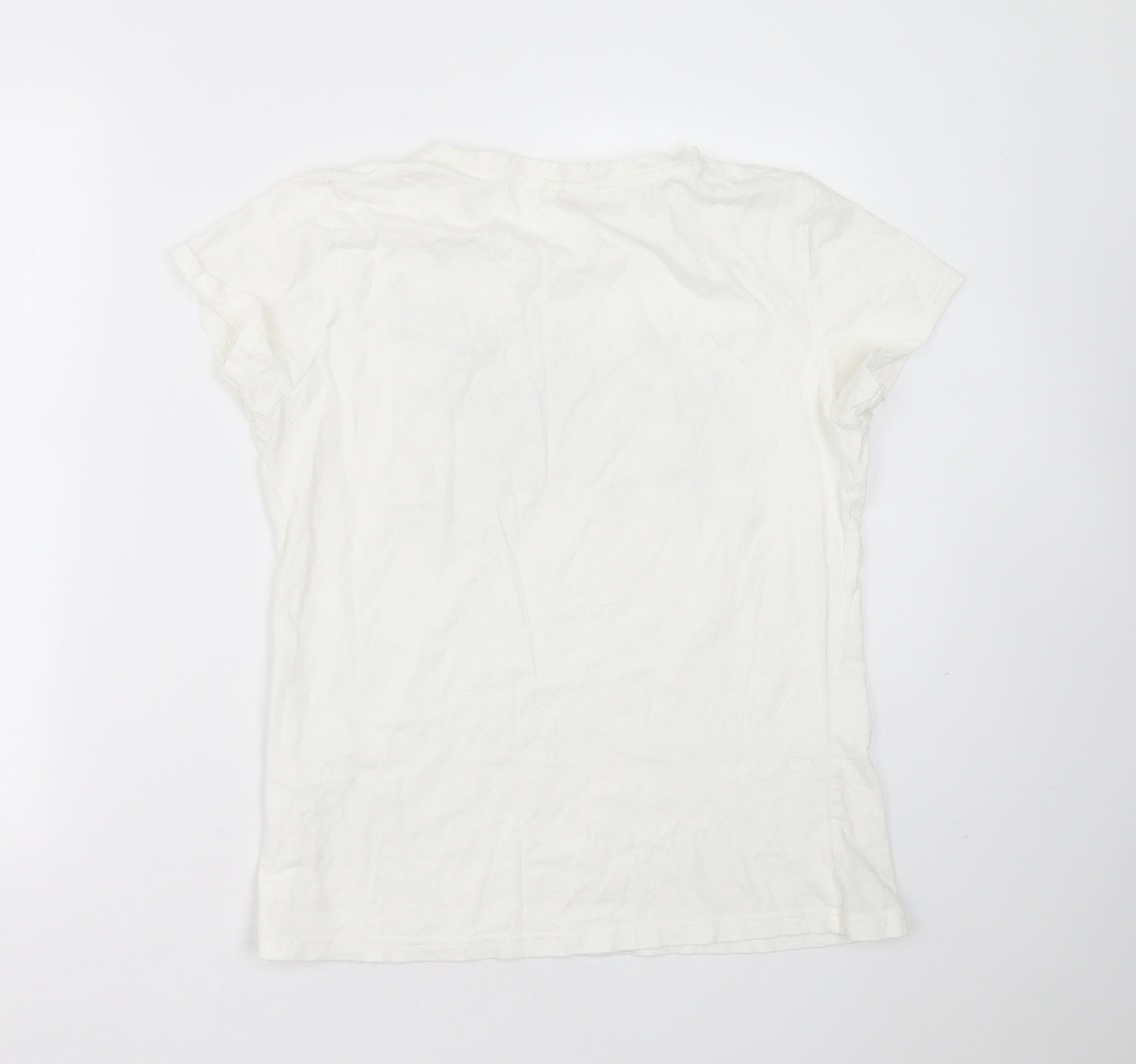 Lee Cooper Womens White  Cotton Basic T-Shirt Size 16 Round Neck - birds, flowers