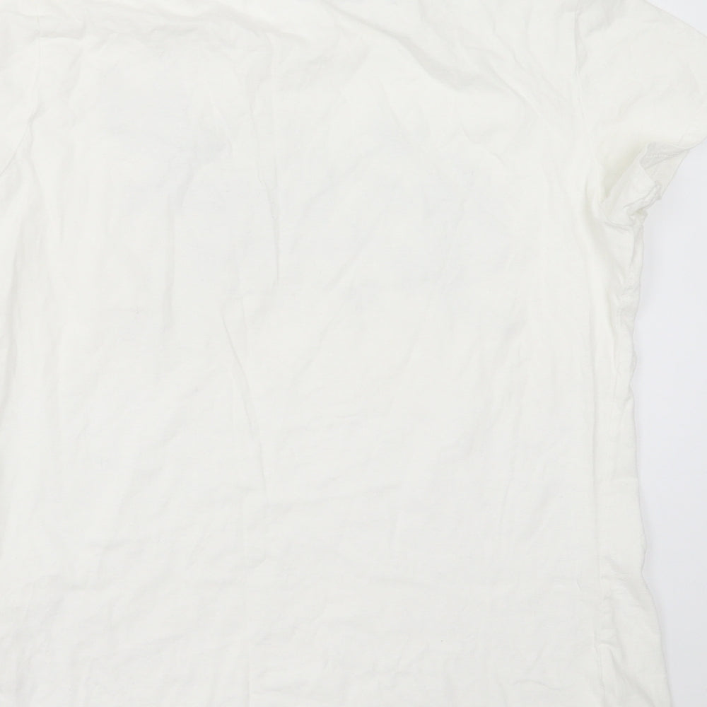 Lee Cooper Womens White  Cotton Basic T-Shirt Size 16 Round Neck - birds, flowers