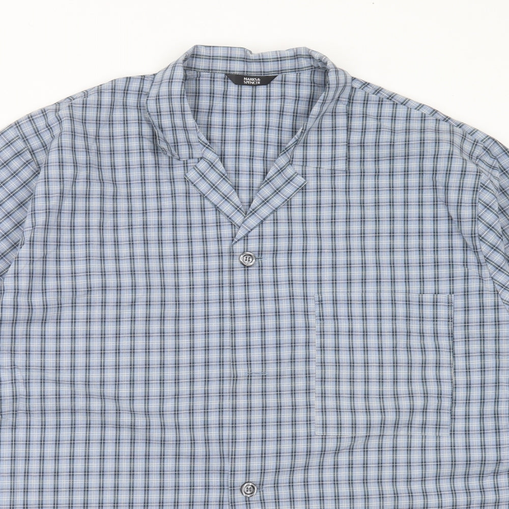 Marks and Spencer Mens Blue Check Cotton  Pyjama Top Size L  Button