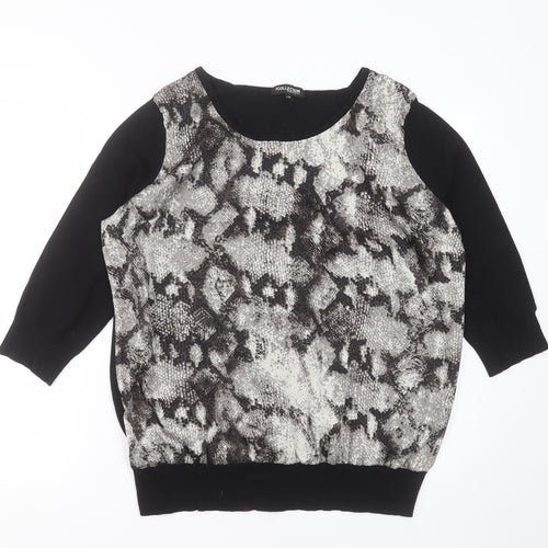 Debenhams Womens Black Round Neck Animal Print Viscose Pullover Jumper Size 20