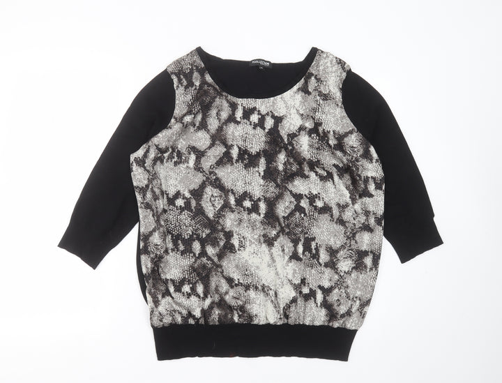 Debenhams Womens Black Round Neck Animal Print Viscose Pullover Jumper Size 20