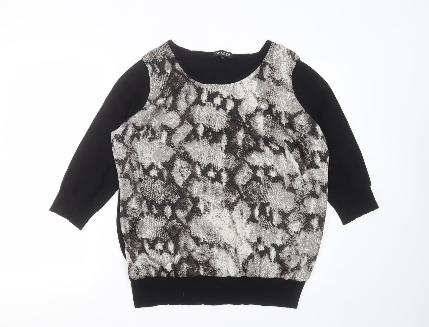 Debenhams Womens Black Round Neck Animal Print Viscose Pullover Jumper Size 20