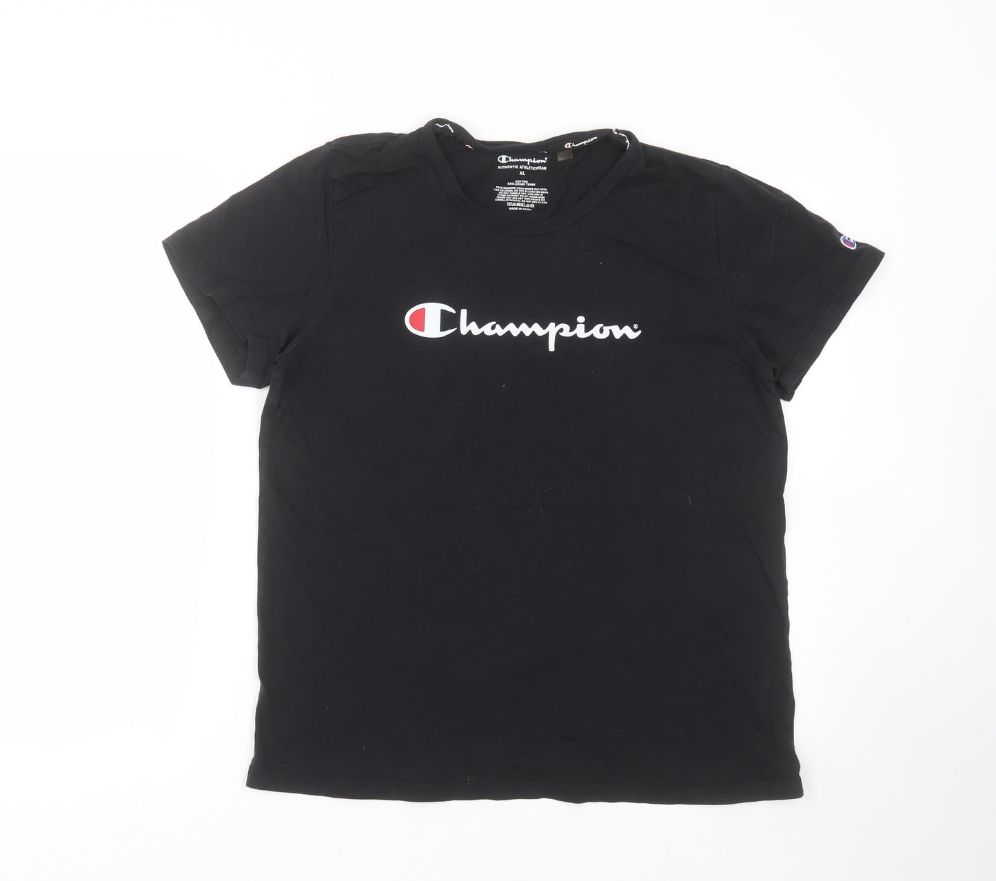 Champion Mens Black  Cotton  T-Shirt Size XL Round Neck