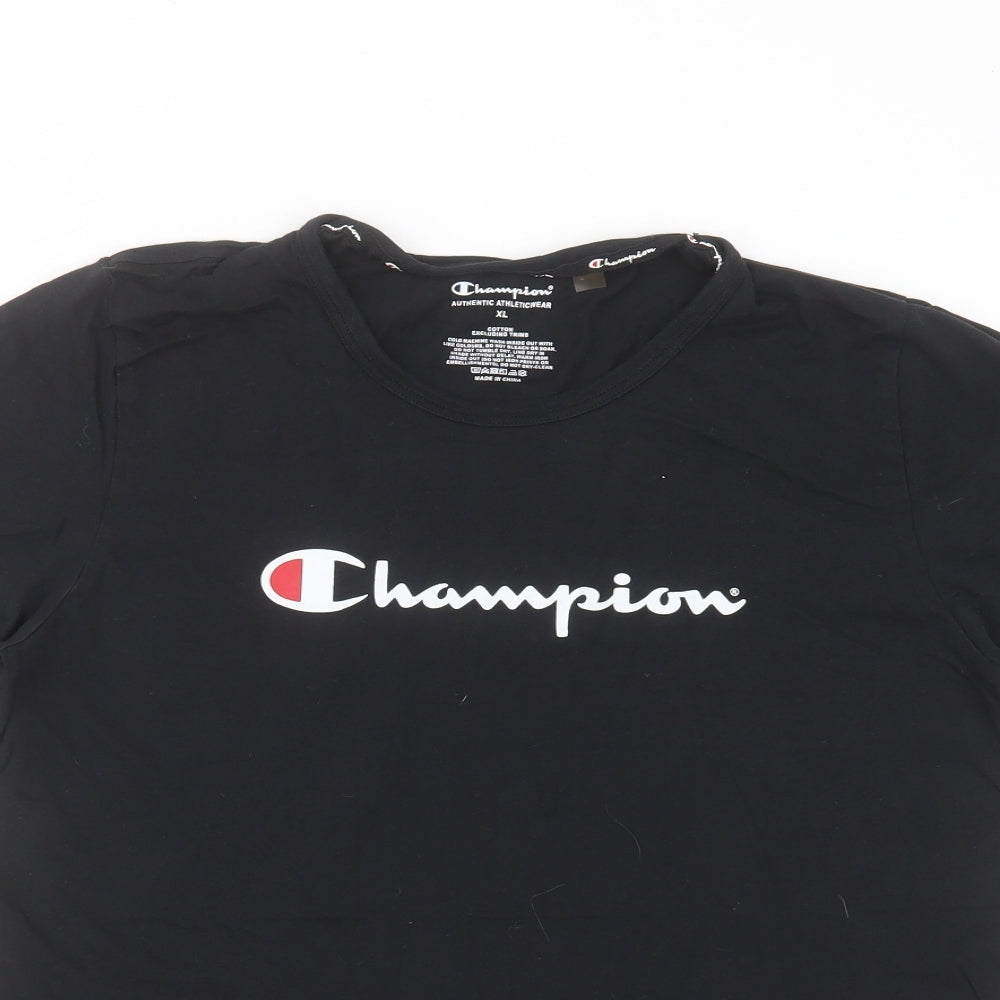 Champion Mens Black  Cotton  T-Shirt Size XL Round Neck