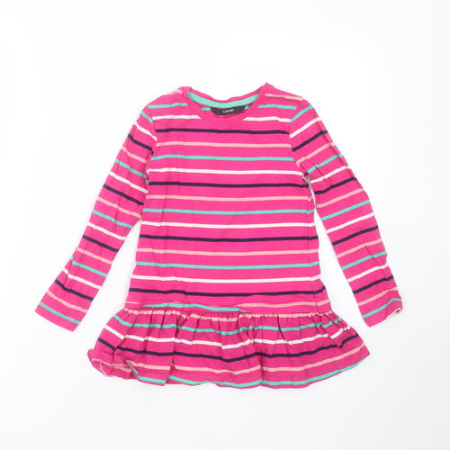 George Girls Pink Striped Cotton Basic T-Shirt Size 5-6 Years Round Neck