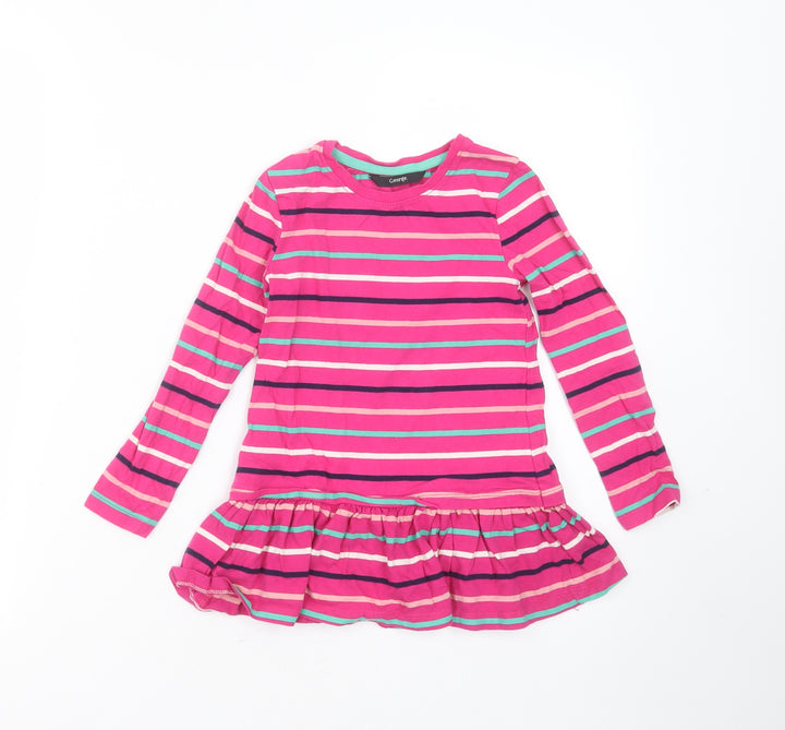 George Girls Pink Striped Cotton Basic T-Shirt Size 5-6 Years Round Neck