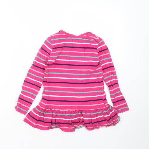 George Girls Pink Striped Cotton Basic T-Shirt Size 5-6 Years Round Neck