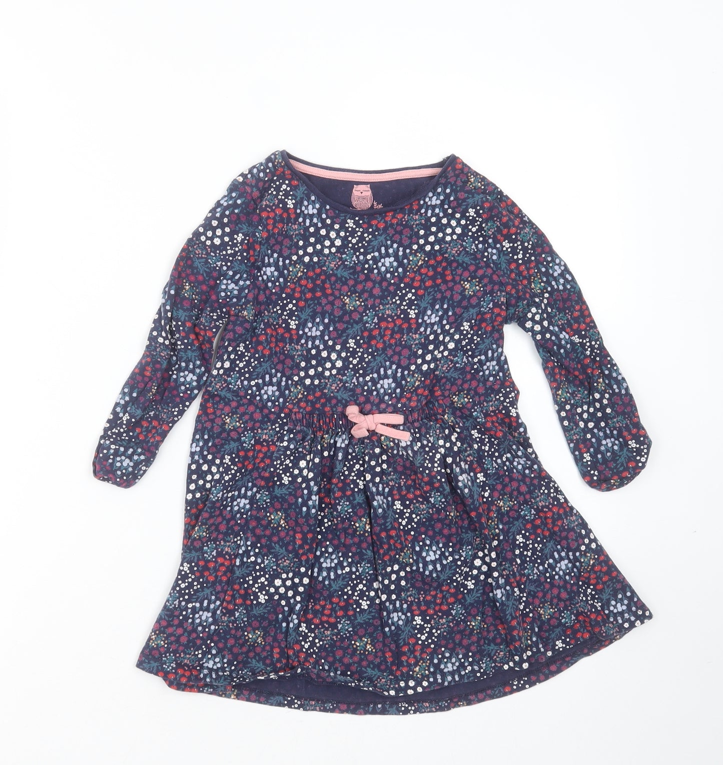 F&F Girls Blue Floral Cotton Fit & Flare  Size 4-5 Years  Round Neck
