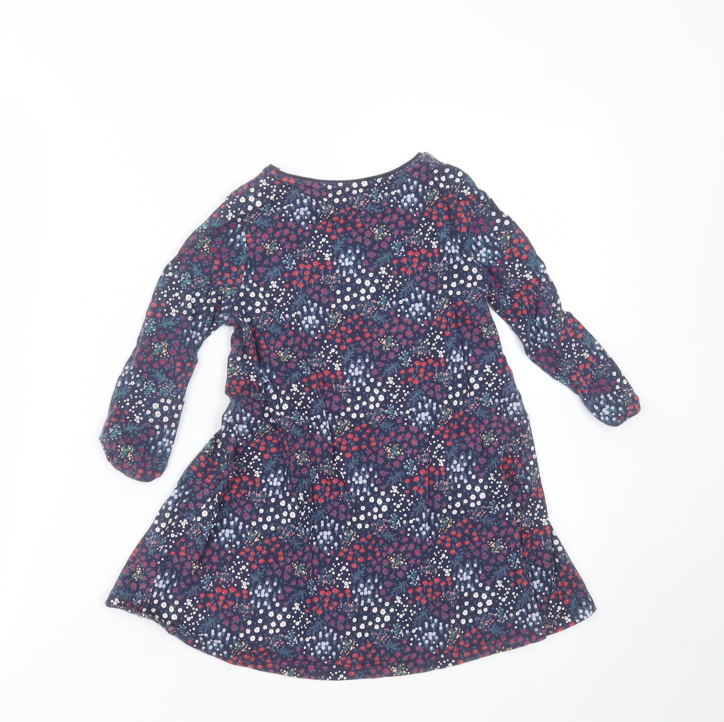 F&F Girls Blue Floral Cotton Fit & Flare  Size 4-5 Years  Round Neck