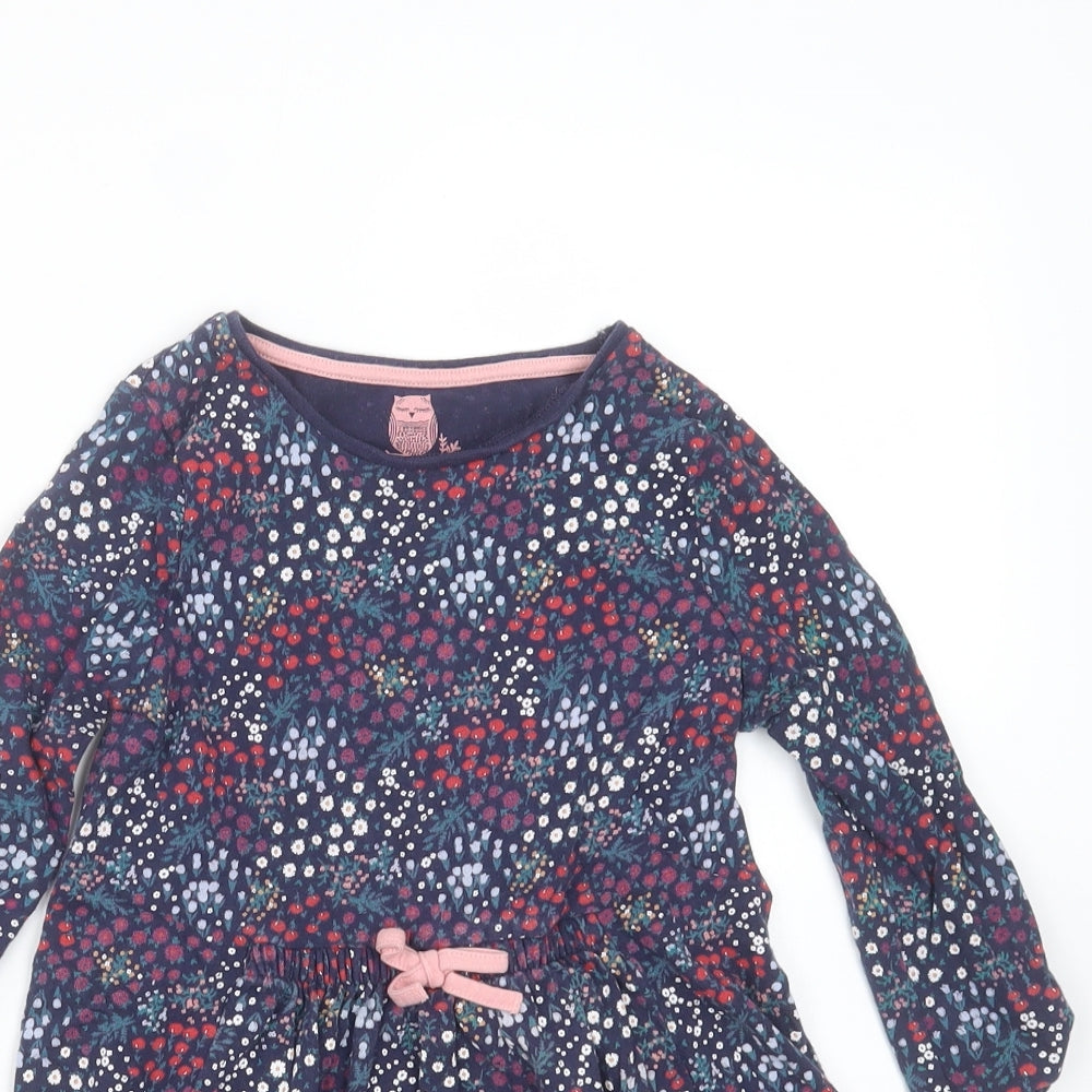 F&F Girls Blue Floral Cotton Fit & Flare  Size 4-5 Years  Round Neck