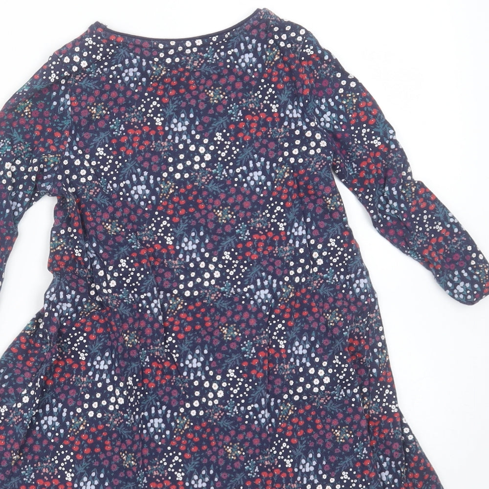 F&F Girls Blue Floral Cotton Fit & Flare  Size 4-5 Years  Round Neck