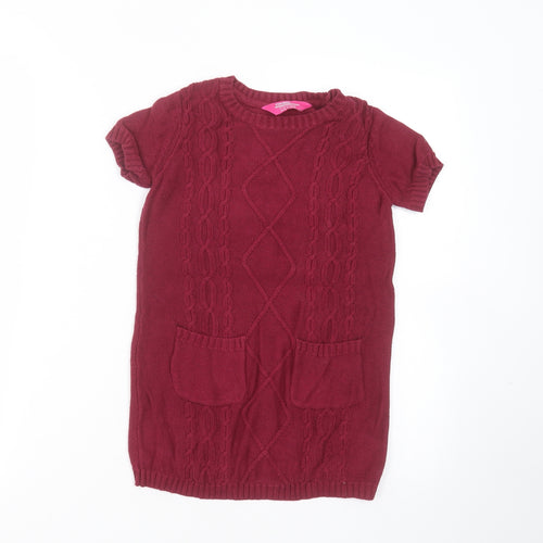 Young Dimension Girls Purple Geometric Cotton Jumper Dress  Size 5-6 Years  Round Neck