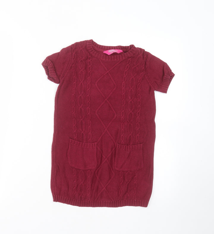 Young Dimension Girls Purple Geometric Cotton Jumper Dress  Size 5-6 Years  Round Neck
