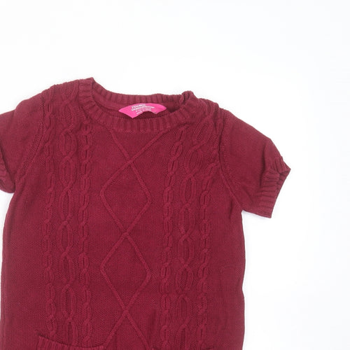Young Dimension Girls Purple Geometric Cotton Jumper Dress  Size 5-6 Years  Round Neck