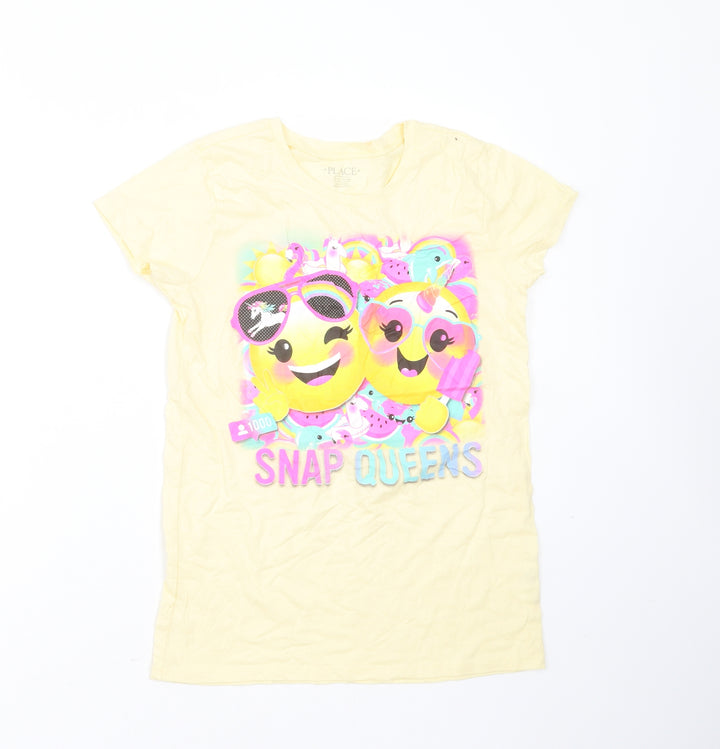 PLACE Girls Yellow  Cotton Basic T-Shirt Size 10 Years Round Neck  - snap queens