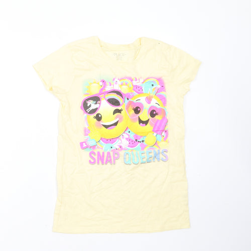 PLACE Girls Yellow  Cotton Basic T-Shirt Size 10 Years Round Neck  - snap queens