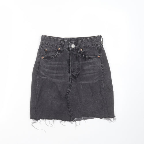 H&M Womens Grey  Cotton Mini Skirt Size 4    - Distressed hem