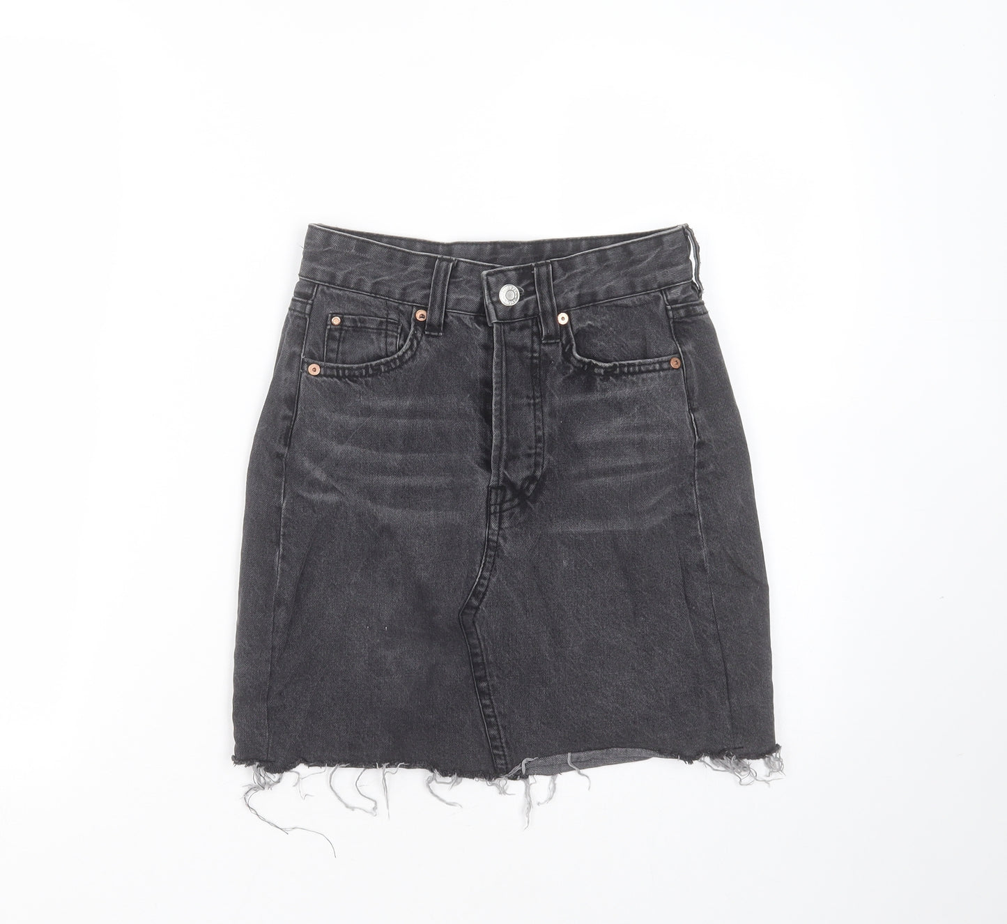 H&M Womens Grey  Cotton Mini Skirt Size 4    - Distressed hem