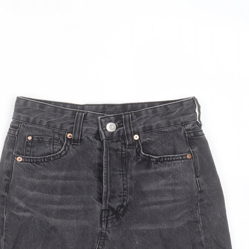 H&M Womens Grey  Cotton Mini Skirt Size 4    - Distressed hem