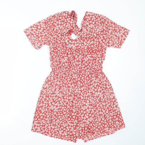 New Look Womens Red Floral Viscose Playsuit One-Piece Size 8