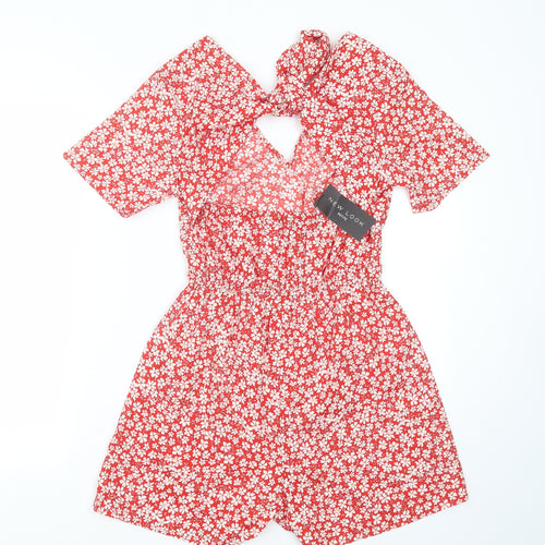 New Look Womens Red Floral Viscose Playsuit One-Piece Size 8