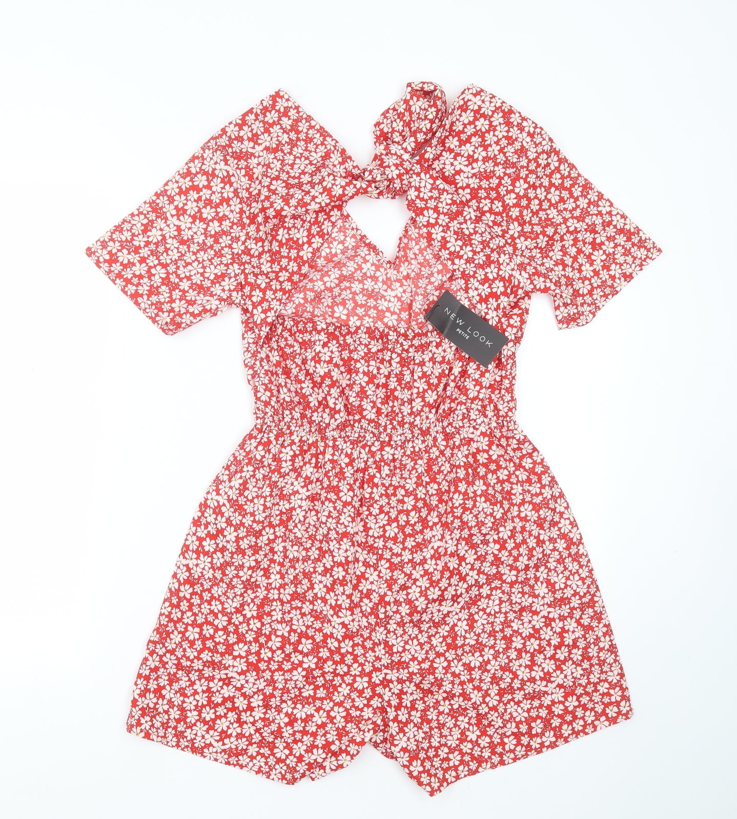 New Look Womens Red Floral Viscose Playsuit One-Piece Size 8
