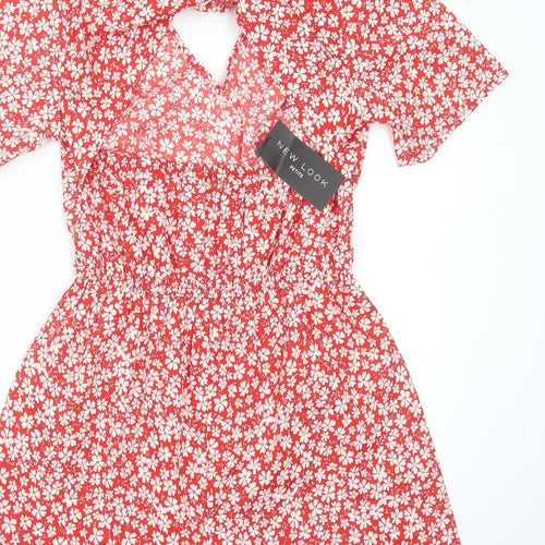 New Look Womens Red Floral Viscose Playsuit One-Piece Size 8
