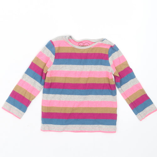 NEXT Girls Multicoloured Striped Cotton Basic T-Shirt Size 12-18 Months Round Neck