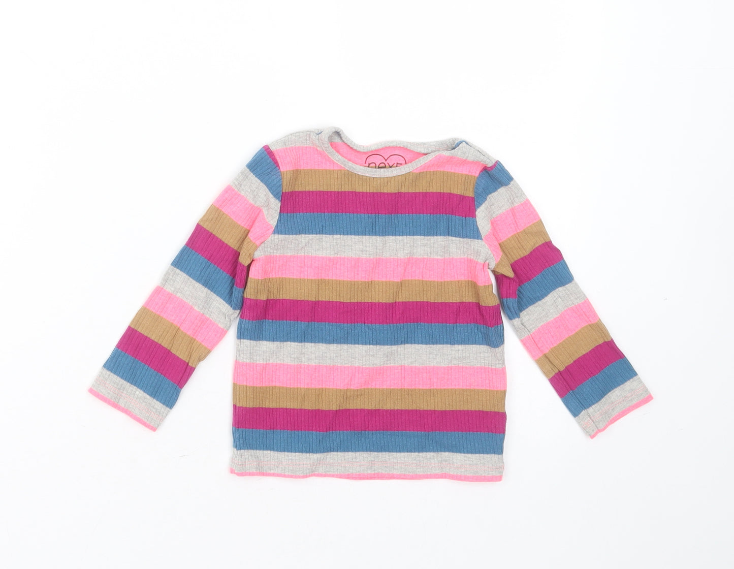NEXT Girls Multicoloured Striped Cotton Basic T-Shirt Size 12-18 Months Round Neck