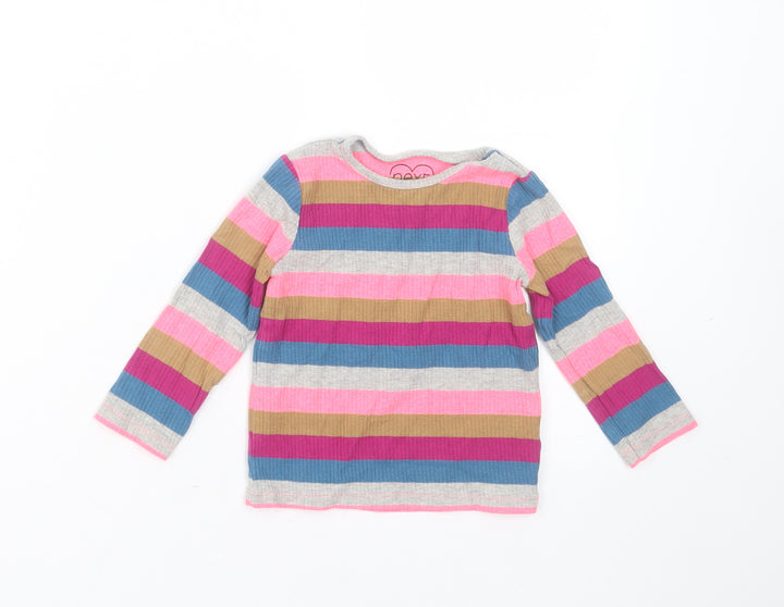 NEXT Girls Multicoloured Striped Cotton Basic T-Shirt Size 12-18 Months Round Neck