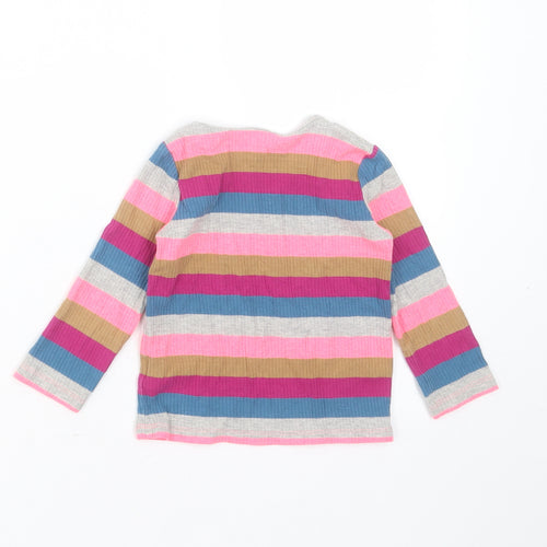 NEXT Girls Multicoloured Striped Cotton Basic T-Shirt Size 12-18 Months Round Neck