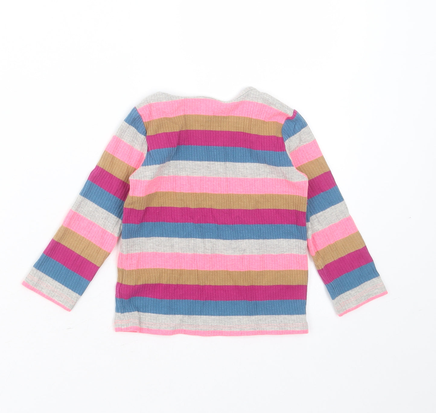 NEXT Girls Multicoloured Striped Cotton Basic T-Shirt Size 12-18 Months Round Neck