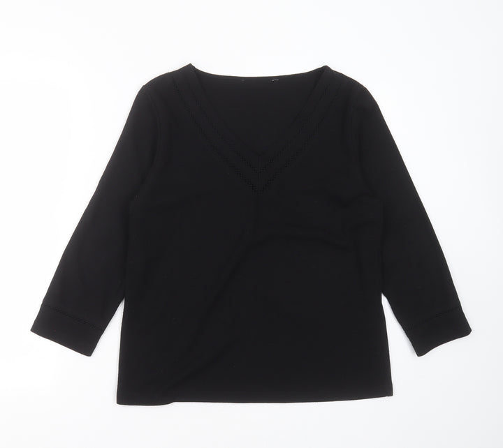 BHS Womens Black V-Neck Polyester Pullover Jumper Size 16