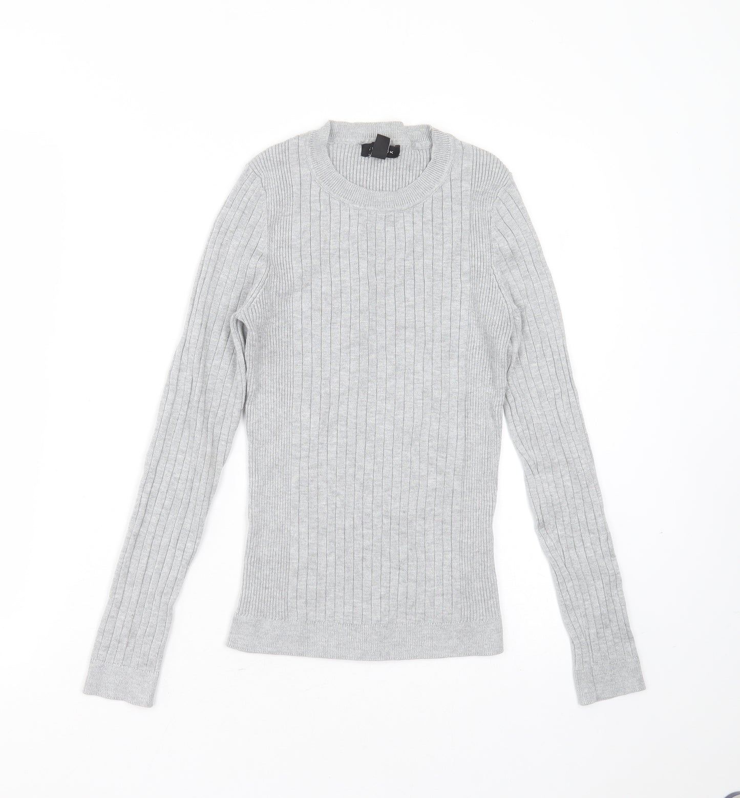 New Look Womens Grey Round Neck Striped Viscose Pullover Jumper Size 12