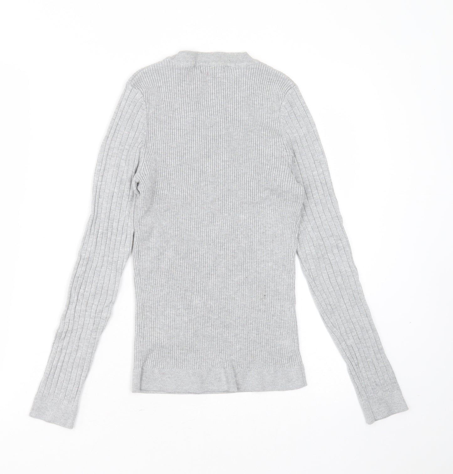 New Look Womens Grey Round Neck Striped Viscose Pullover Jumper Size 12