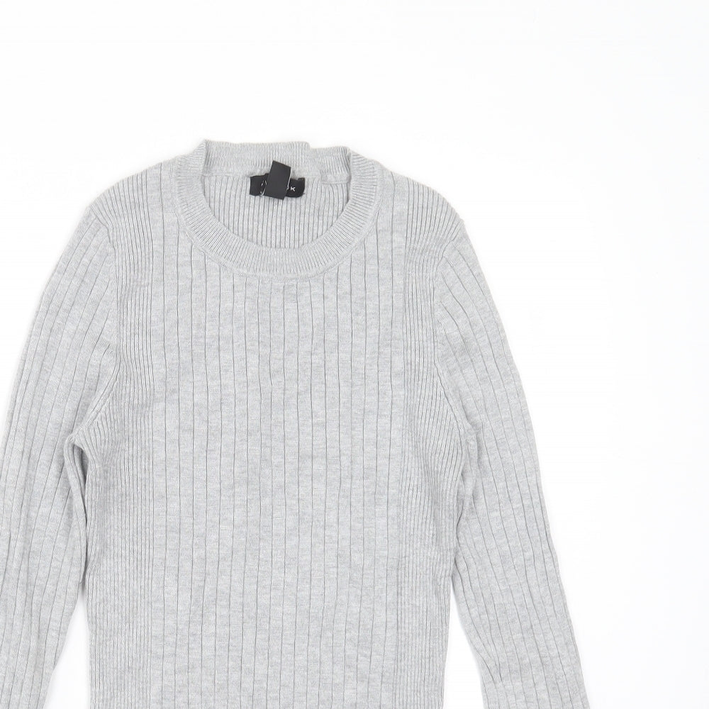 New Look Womens Grey Round Neck Striped Viscose Pullover Jumper Size 12