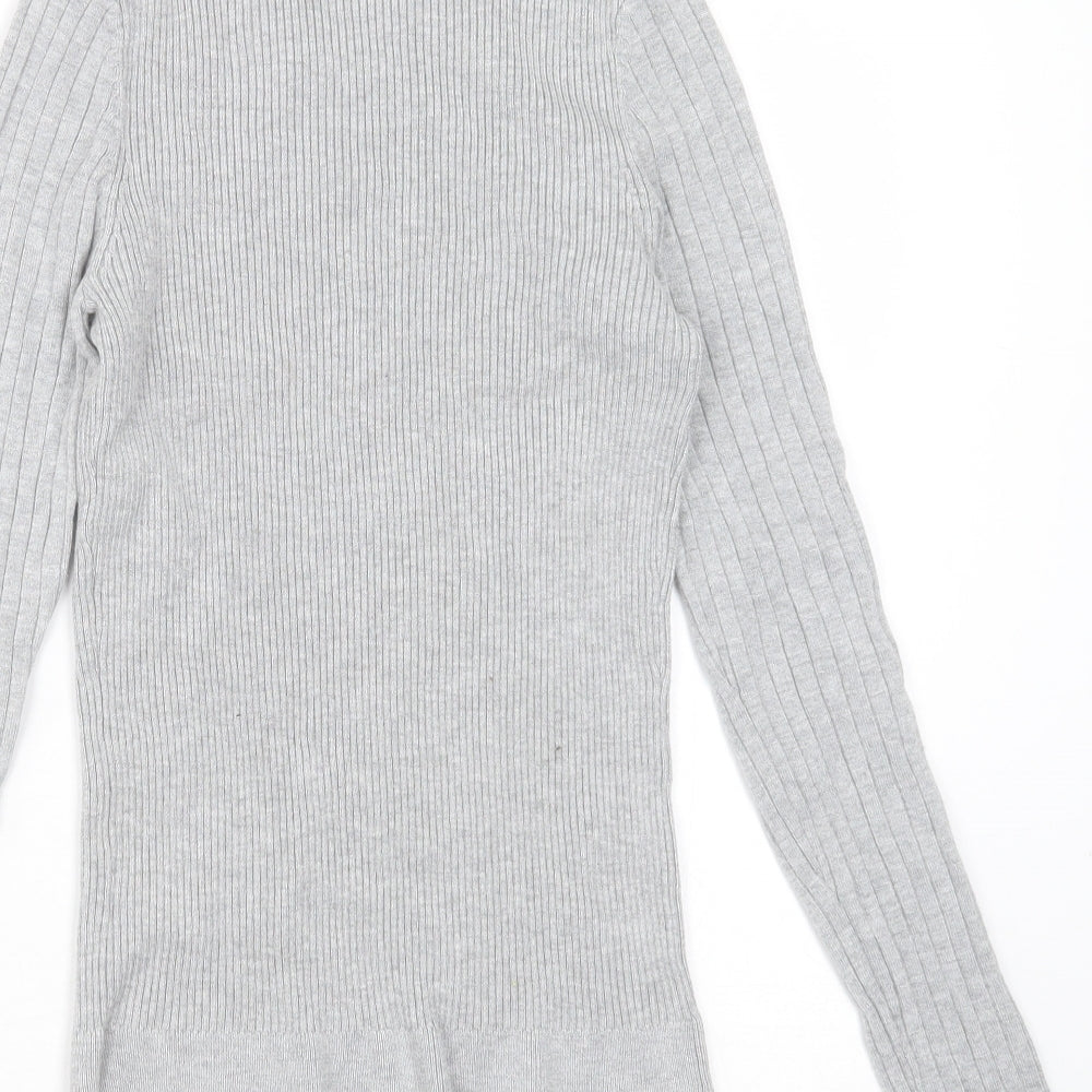 New Look Womens Grey Round Neck Striped Viscose Pullover Jumper Size 12