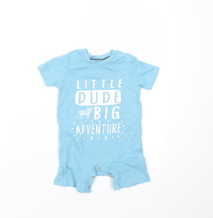 F&F Baby Blue Cotton Babygrow One-Piece Size 9-12 Months - little dude big adventure