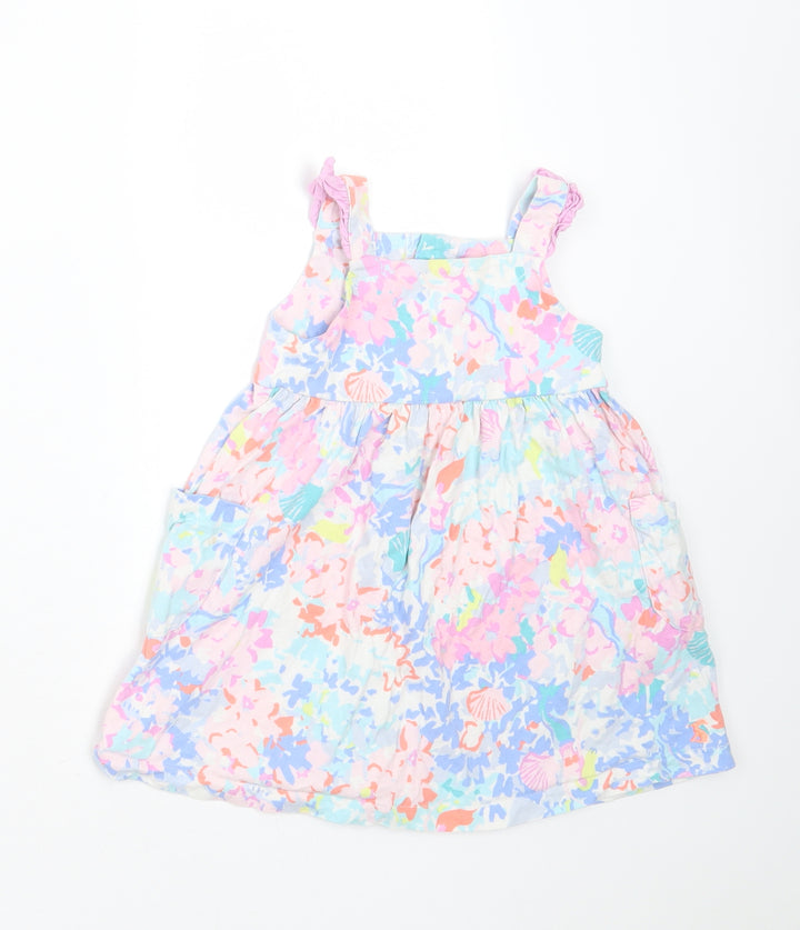 Joules Girls Multicoloured Floral Cotton T-Shirt Dress  Size 12-18 Months  Square Neck