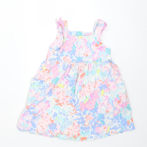 Joules Girls Multicoloured Floral Cotton T-Shirt Dress  Size 12-18 Months  Square Neck