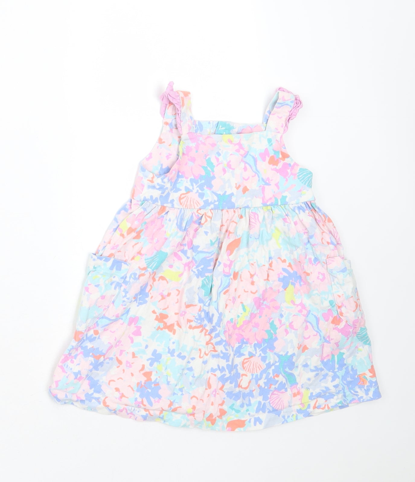 Joules Girls Multicoloured Floral Cotton T-Shirt Dress  Size 12-18 Months  Square Neck