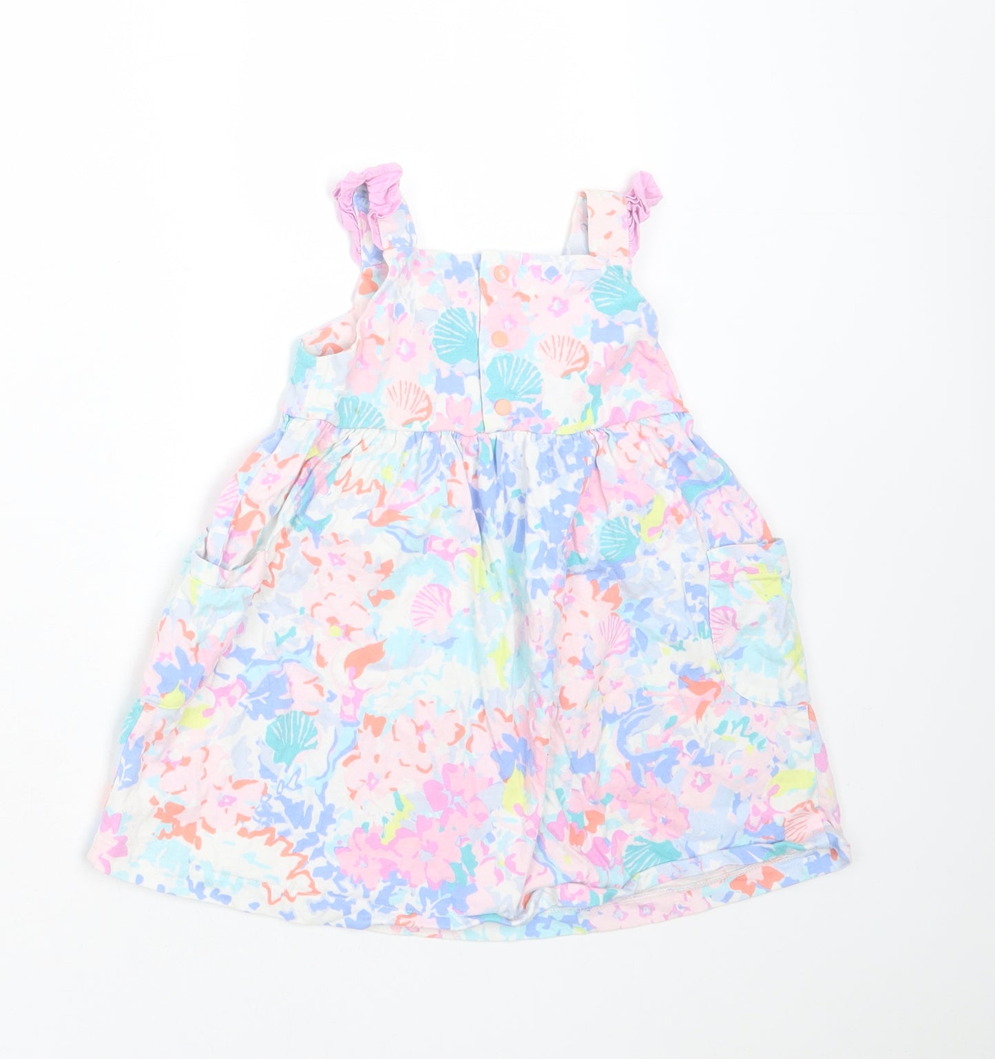 Joules Girls Multicoloured Floral Cotton T-Shirt Dress  Size 12-18 Months  Square Neck