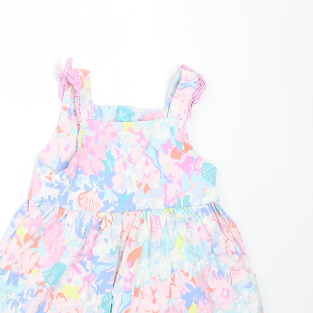 Joules Girls Multicoloured Floral Cotton T-Shirt Dress  Size 12-18 Months  Square Neck