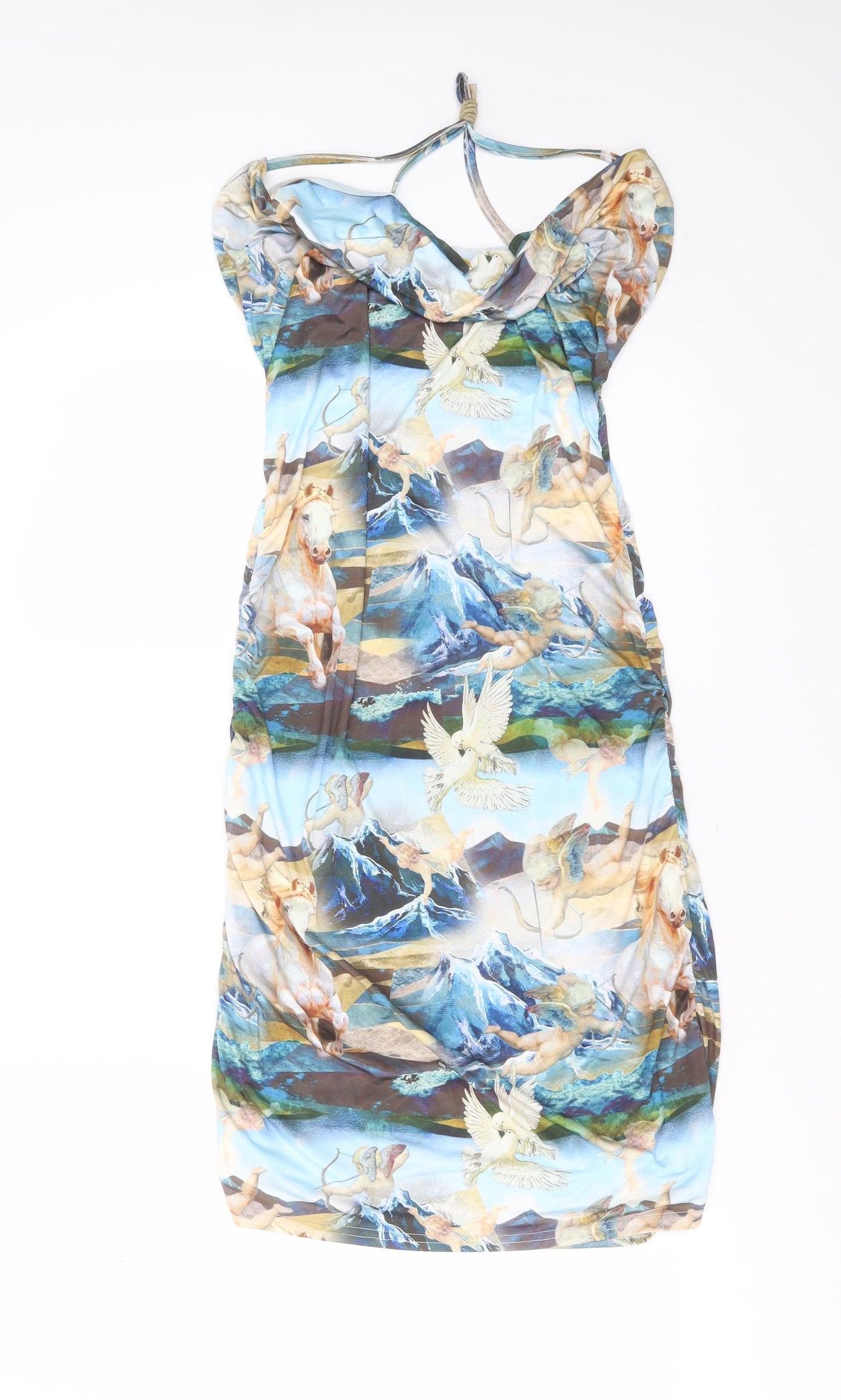 PRETTYLITTLETHING Womens Blue  Polyester Bodycon  Size 16  Scoop Neck  - cherubs