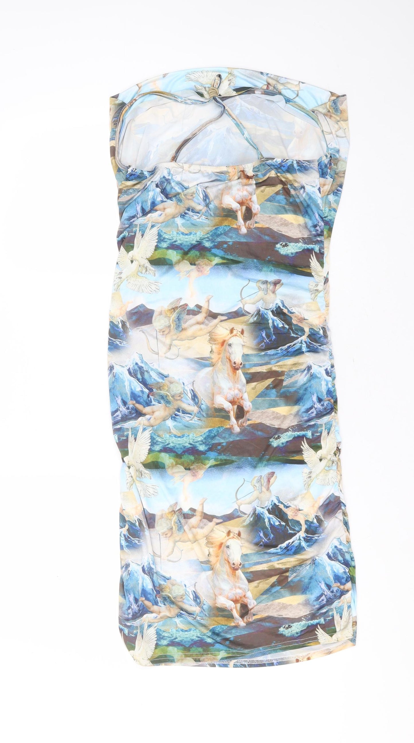 PRETTYLITTLETHING Womens Blue  Polyester Bodycon  Size 16  Scoop Neck  - cherubs