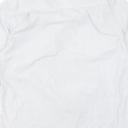 B&W Mens White Striped Polyester  Button-Up Size 15.5 Collared Button