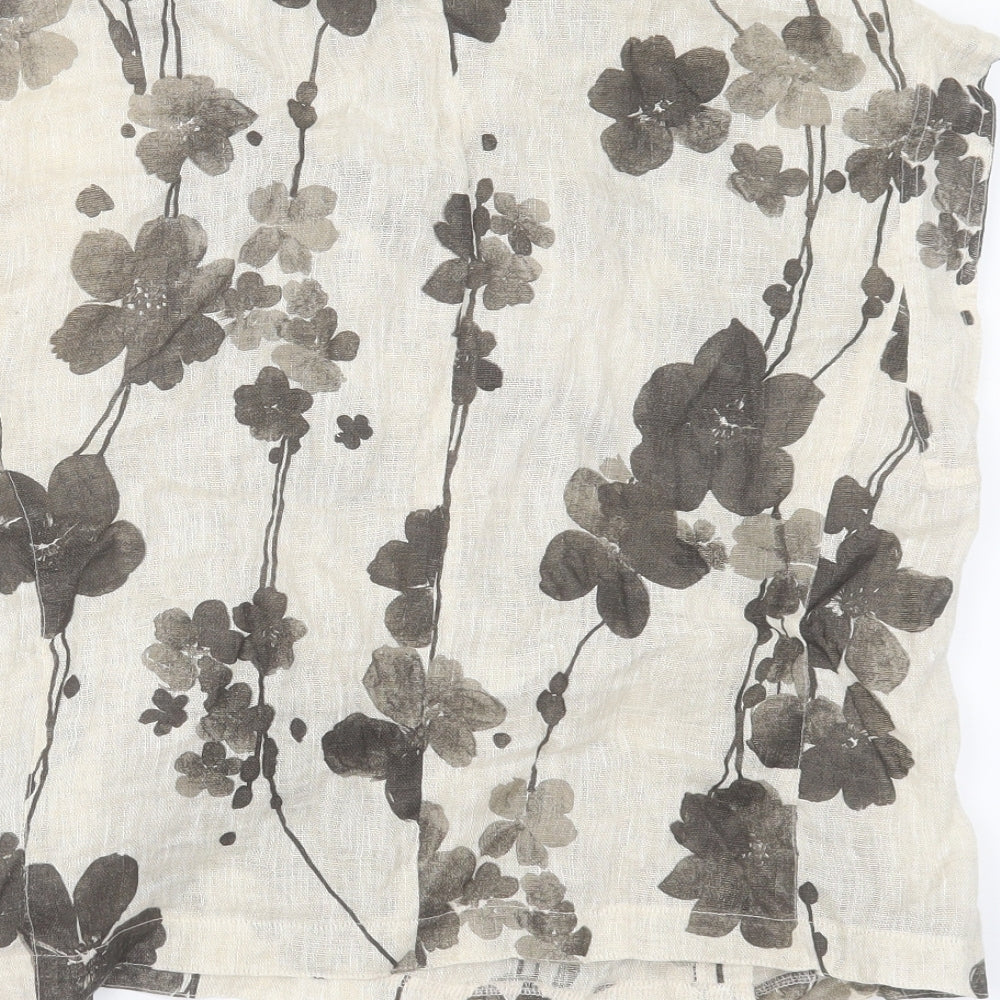 Joyce Ridings Womens Beige Floral Linen Wrap Blouse Size 14 V-Neck