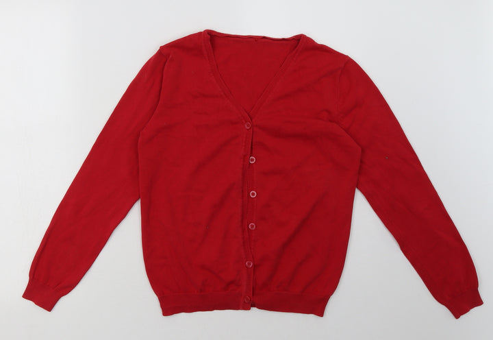 George Girls Red V-Neck Cotton Cardigan Jumper Size 12-13 Years Button - School Wear
