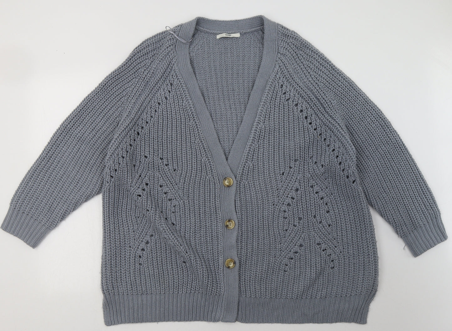 George Womens Blue V-Neck  Acrylic Cardigan Jumper Size 26