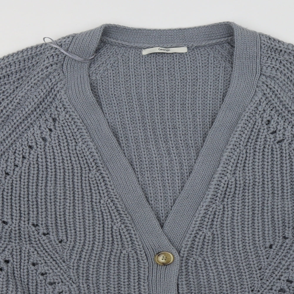 George Womens Blue V-Neck  Acrylic Cardigan Jumper Size 26